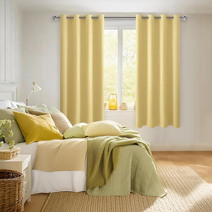 Blackout Curtains for Bedroom, 52 x 63 Inches Length, Light Yellow | Thermal - Image 6