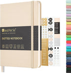 &And Per Se Dotted Journal Notebook, A5 Hardcover Leather Bullet Dotted Journal, 160 Pages 100 gsm Thick Dotted Paper，3 Stickers Included for Women Men, Work Office or School - 5.7'' x 8.3'' (Light