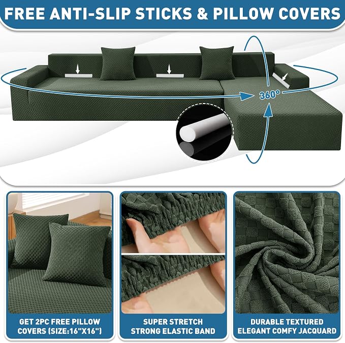 ZNSAYOTX Sectional Couch Covers, Stretch Jacquard Slipcovers - Image 2