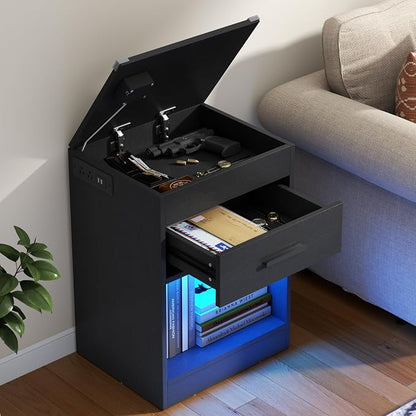 Gyfimoie Led Night Stand with Charging Station & RFID Lock Cabinet, Smart - Image 6