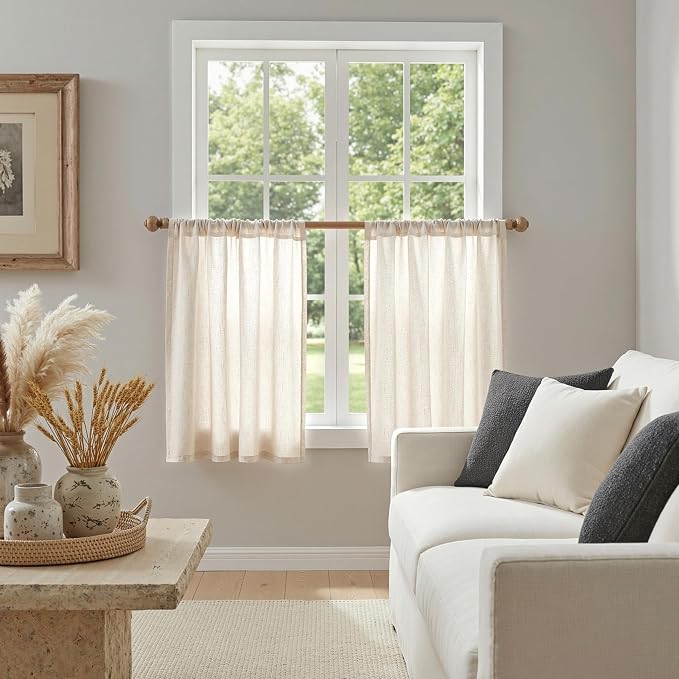 MYSKY HOME Semi Sheer Natural Linen Curtains 36 Inch Length 2 Panels, Light - Image 4