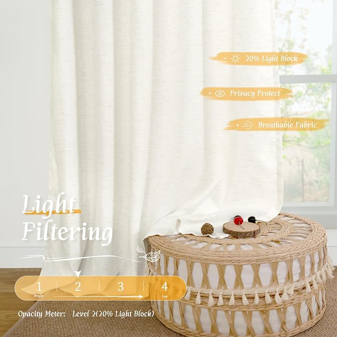 Natural Linen Curtains for Kitchen Windows Over Sink, 42 x 48 Inch | Faux Linen - Image 4