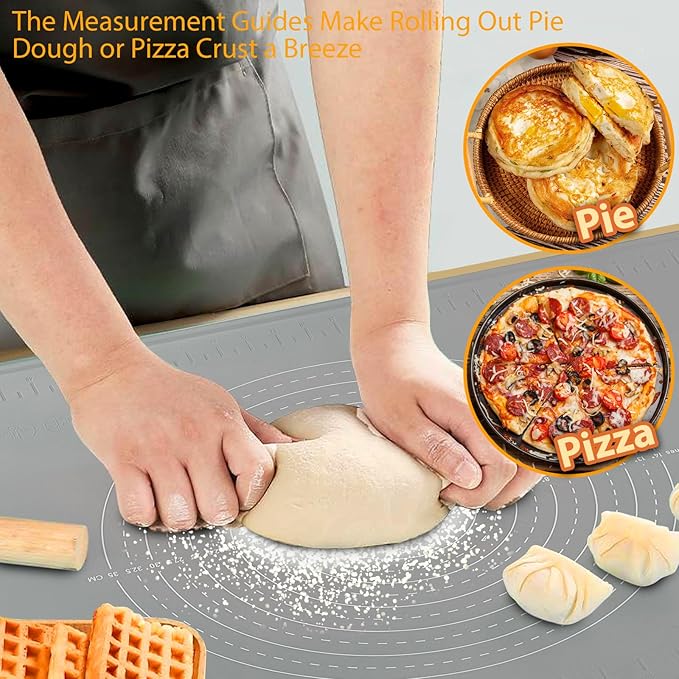 28"X20" Silicone Baking Mat Extra Large Non-stick Pastry Mat with High Edge, Dough Rolling Board for Pastry, Macarons, Pies, Bread, Cookies, Pizza, Fondant, Pasta, Food Grade Silicone Baking Supplies