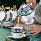 Euro Style Bone China Tea Set, 21 Piece Porcelain Tea Sets for 6 Adults, Bone China Tea Cup Set, Creamer Pitcher, Tea Set for Women Tea Party Set, Gift Package (21, Court)
