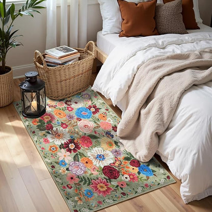 Green Floral Hallway Runner Rug 2x4 by WelcometoBabovid