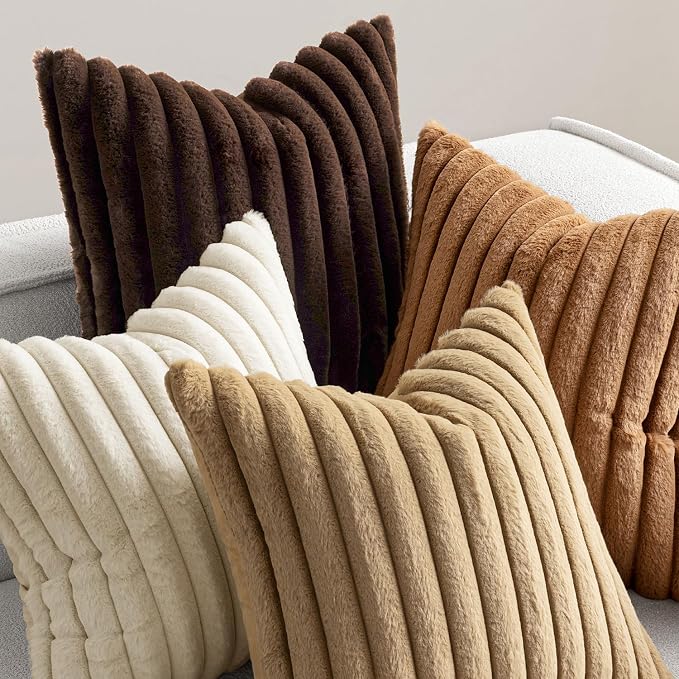 MIULEE Faux Fur Plush Decorative Throw Pillow Covers 20x20, Soft Boho Farmhouse - Image 2