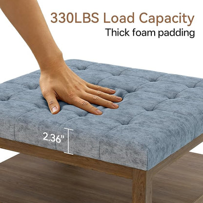 ABHENG 31.5” Large Square Storage Ottoman, Upholstery Solid Rubberwood Coffee - Image 3