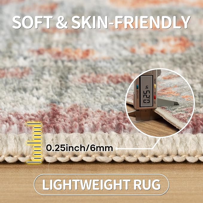 5x7 Area Rugs for Living Room Bedroom Dining Room Washable Red Brown | Soft - Image 6