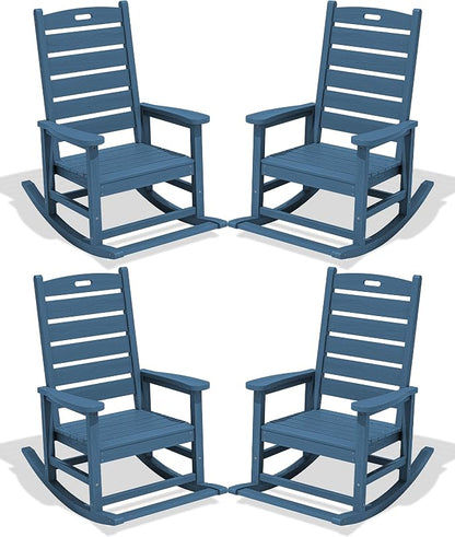 SERWALL Outdoor Rocking Chair Set of 4, Oversized HDPE Patio Rocking Chair by SERWALL