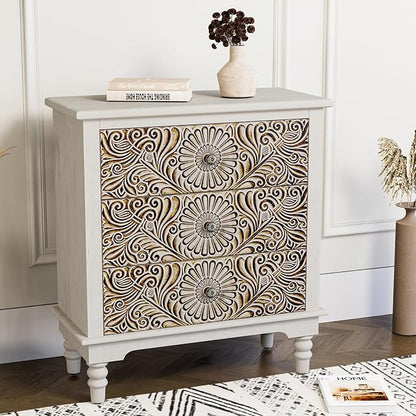 HOMPUS Nightstands Set of 2, Night Stand w Flower Pattern, Bedside Table Set of - Image 4