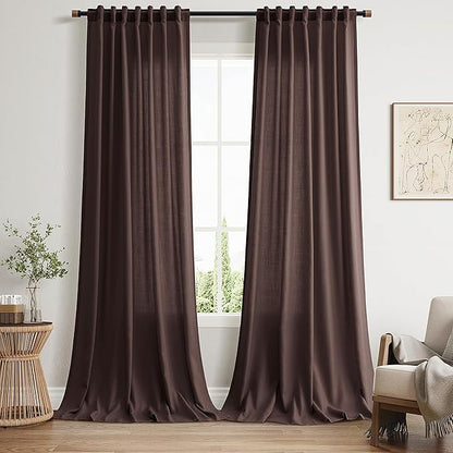 Coffee Brown Curtains 108 Inches Long 2 Panels Set Back Tab Linen Drapes by Nanspring