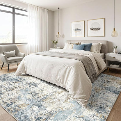 LOONGRUG Area Rug 5x7 Washable Neutral Modern Living Room Rugs Blue | Abstract - Image 4