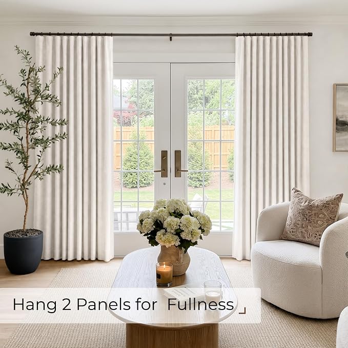 INOVADAY Linen Textured 100% Blackout Sliding Door Curtains 102x96 Beige | 1 - Image 4