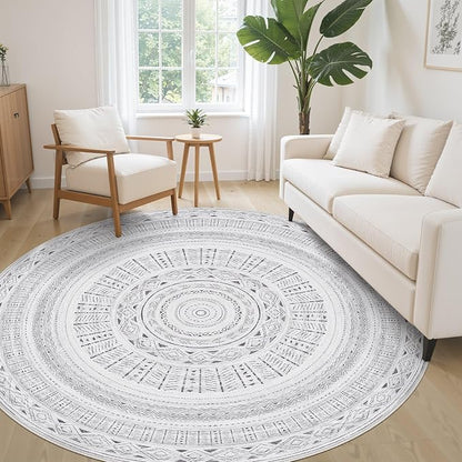 cotiled 6x6 Round Rug 6ft Circle Living Room Boho Area Rugs | Washable Foldable - Image 3