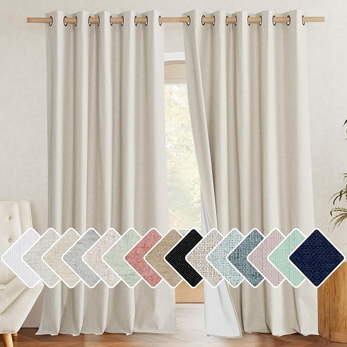 NICETOWN 100% Blackout Natural Linen Curtains 95 inches Length by NICETOWN