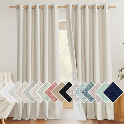 NICETOWN 100% Blackout Natural Linen Curtains 95 inches Length by NICETOWN