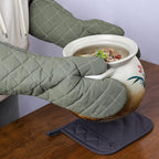 ARCLIBER Oven Mitts Heat Fire Resistant Oven Mitts 425 ° F, Quilted Terry Cloth Cotton Soft Lining Oven Gloves, Extra Long Kitchen Mittens for Cooking Baking