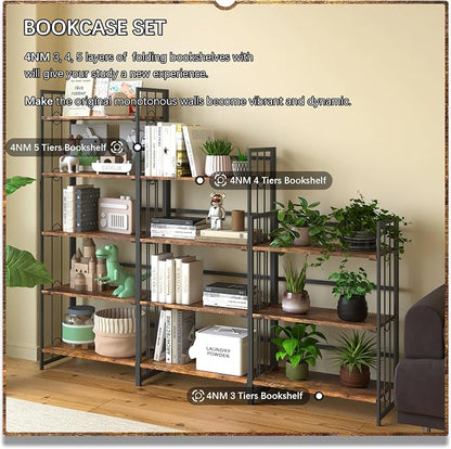 4NM No Assembly 4 Tiers Folding Bookshelf, 47.2" H Foldable Storage Shelves - Image 6