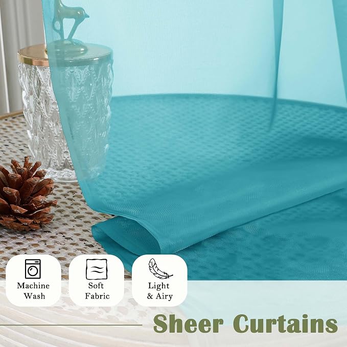 Turquoise Sheer Curtains 108 Inches Long 2 Pcs, Rustic Farmhouse Dual Rod - Image 8