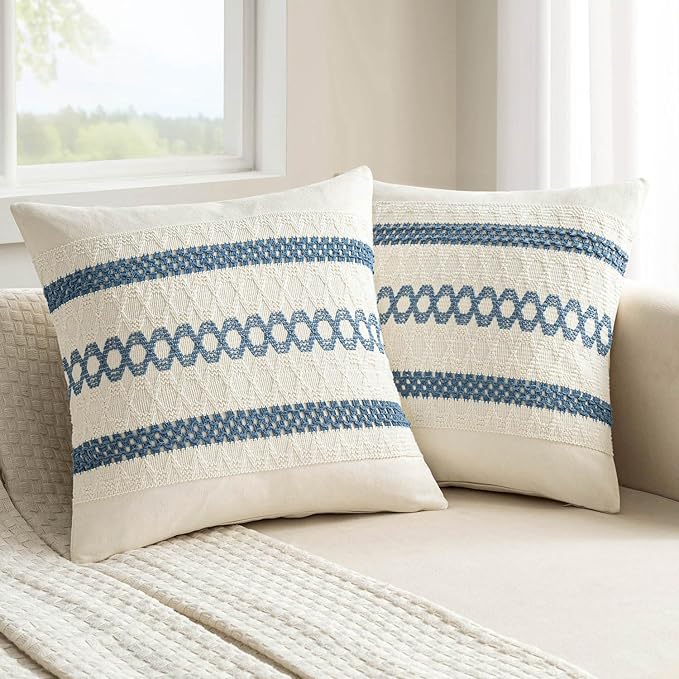MIULEE Set of 2 Coastal Blue Boho Decorative Pillow Covers 20x20 Inch | by MIULEE