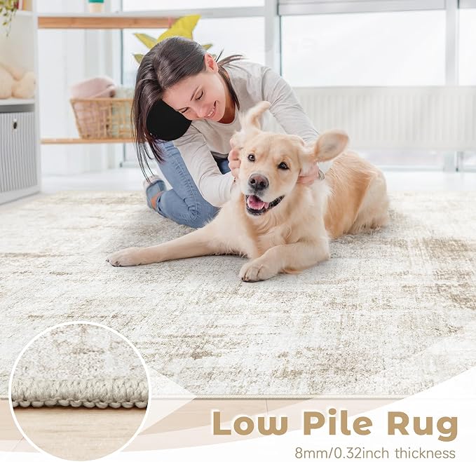 5x7 Area Rugs Washable Rug: Abstract Neutral Rugs Modern Non Slip Area Rug - Image 8