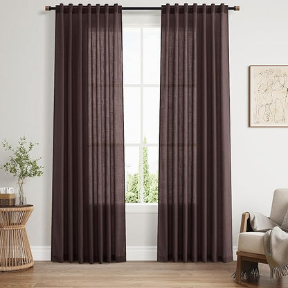 Linen Curtains 84 Inch Long, Coffee Brown, 2 Panels 52x84 | Living Room by Nanspring