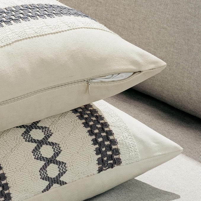 MIULEE Set of 2 Gray Boho Decorative Pillow Covers 18x18 Inch | Farmhouse Couch - Image 5