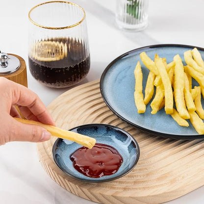 LERATIO Ceramic Soy Sauce Dishes of 6, Reactive Glaze Dipping Sauce Cups/Bowls/Dishes for Kitchen, 3oz Ceramic Small Bowls for Side Dishes, Appetizers, Snacks, and Sushi,Condiment,Dishwasher Safe