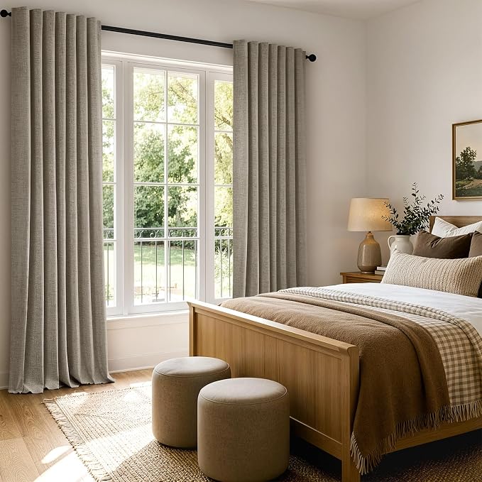 MIULEE 100% Blackout Linen Curtains 42 x 96 Inch Faux Linen 2 Panels | Thermal - Image 8