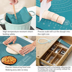 Silicone Pastry Mat 24" x 16" Extra Thick Non Stick Baking Mat with Measurements and Edge Heightening, Food Grade Silicone Rolling Mat for Pastry, Bread, Cookies, Pizza, Fondant, Pasta