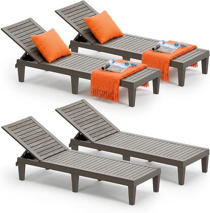 Outdoor Chaise Lounge Chairs Set of 4, 5-Position Adjustable Heavy Duty Tanning by NBYSGO