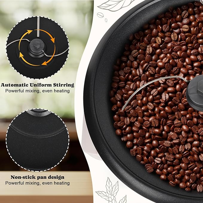 DIYAREA Coffee Roaster Machine for Home Use, 800g Capacity Electric Coffee Bean Roaster Machine with Timer 0-240℃ Non-Stick for Cafe Shop, Nut, Peanut, Black Bean, Soybeans 110V 1200W1