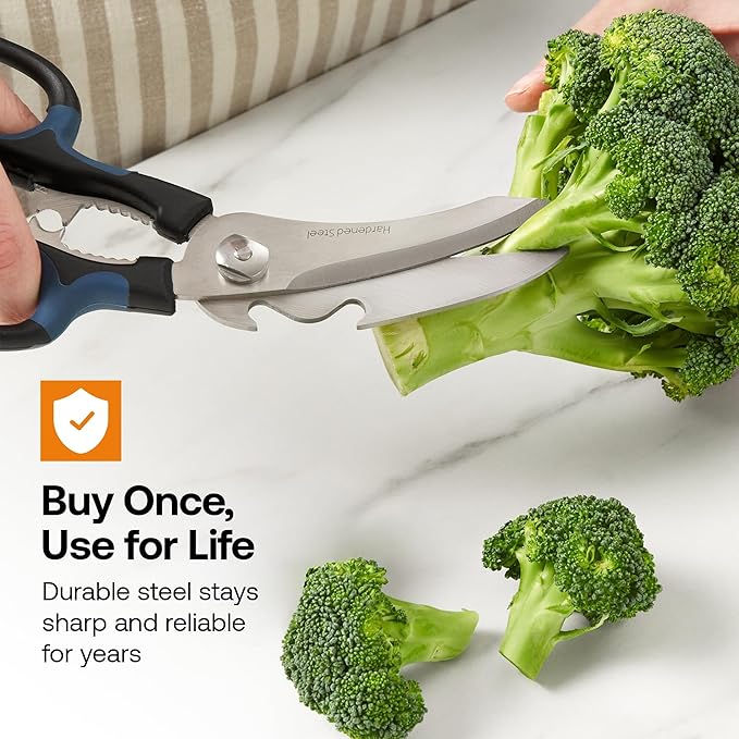 AnySharp 5-in-1 Multi-Function Kitchen Shears - Kitchen Scissors Heavy Duty with Hardened Steel Blades - Cut Chicken Bones and Thick Fabrics - Grip for Both Left and Right Handed - Dishwasher Safe