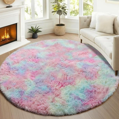 Rainbow Round Area Rug 4ft, Soft Bedroom Circle Rugs Mats - Image 5