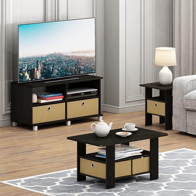 Furinno Coffee Table with Bins, Espresso/Brown - Image 6