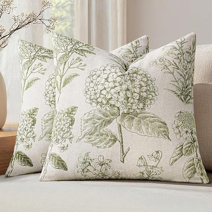 Set of 2 Decorative Floral Pillow Covers 20x20 Inch Light Green | Neutral by SWANCOCO
