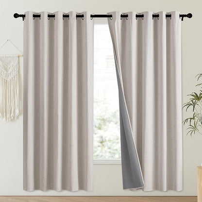 NICETOWN Brich Vintage Open Linen Weave Flax Thermal Curtains, 100% Blackout - Image 2