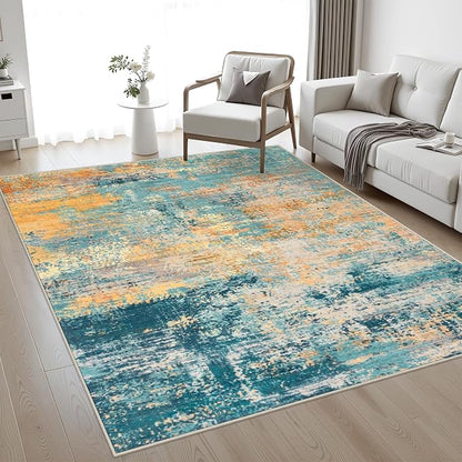 5x7 Area Rug Living Room: Modern Washable Soft Carpet Rosy Haze | by FXRHLP