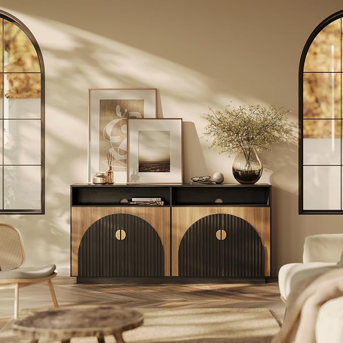 BELLEZE 65 Inch Fluted TV Stand, Mid Century Modern Entertainment Center by BELLEZE