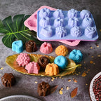 Sakolla 3 Pack Flower Molds Silicone, 12 Cavities Different Shapes Silicone Molds for Chocolate, Cupcake, Candy, Jelly, Ice Cube, Muffin (Pink, Purple, Blue)