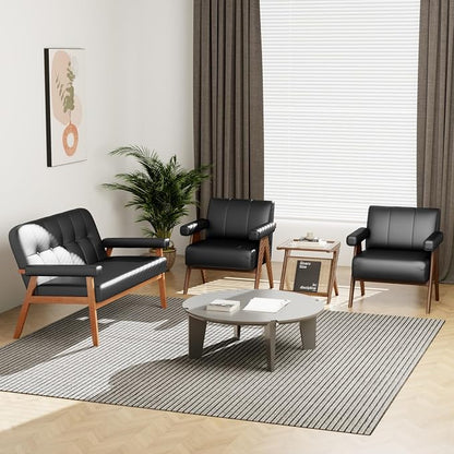 STHOUYN Black Leather Accent Chairs Set of 2, Mid Century Modern Accent Chair - Image 7