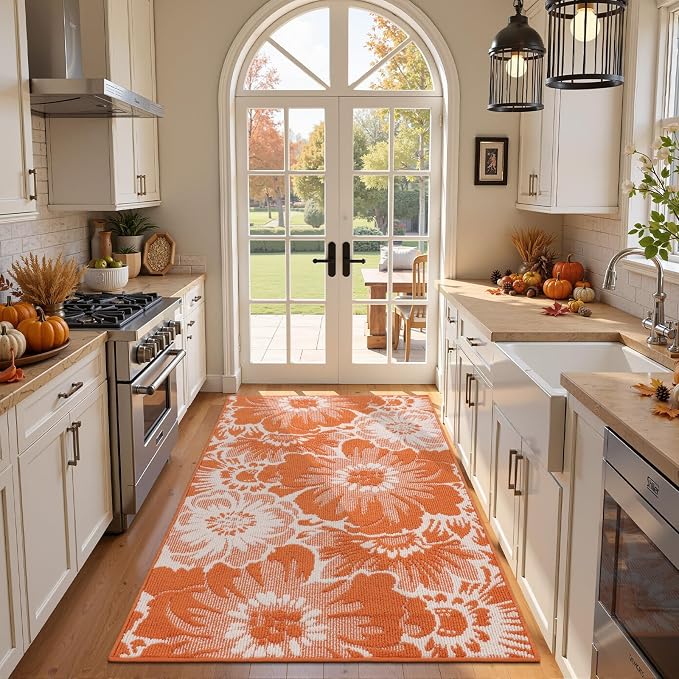 Findosom Fall Runner Rug 2x6, Non Slip High-Low Textured Floral Washable Runner - Image 8
