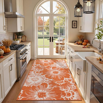 Findosom Fall Runner Rug 2x6, Non Slip High-Low Textured Floral Washable Runner - Image 8