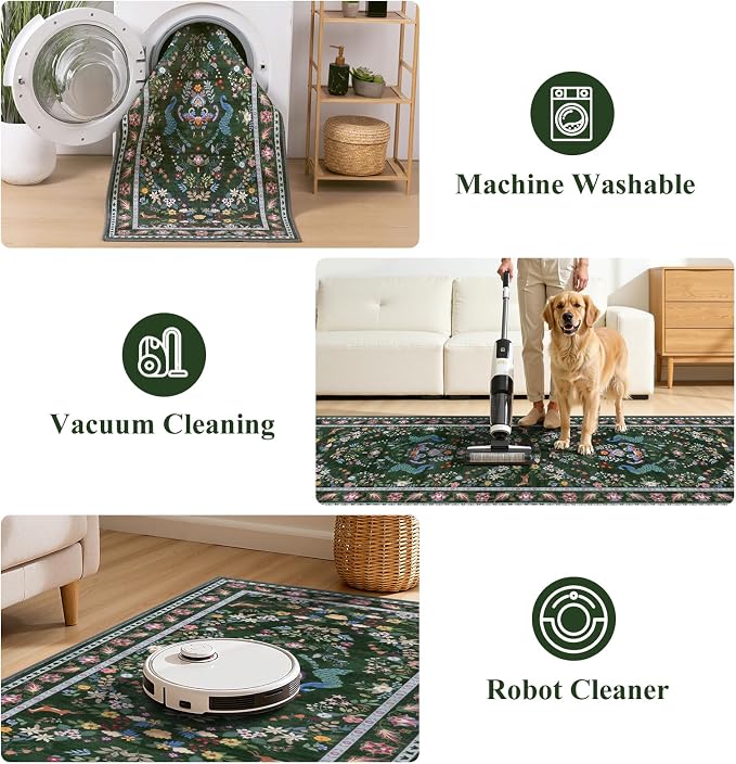HEBE Hallway Runner Rug 2'x6', Washable Non Slip Kitchen Rug Runner | Soft Boho - Image 5