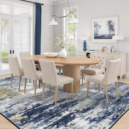 9x12 Area Rug for Living Room, Abstract Washable Large Rugs, Dark Blue | - Image 3