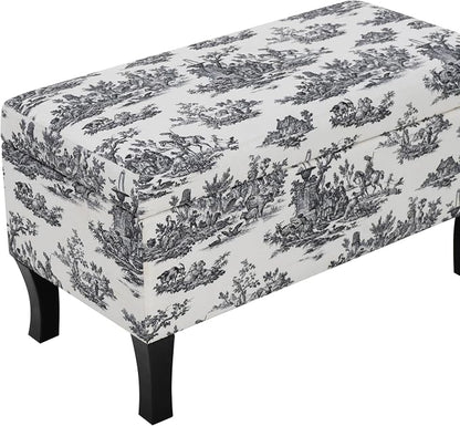 Linon Stephanie Black and White Toile Fully Upholstered Bench - Image 17