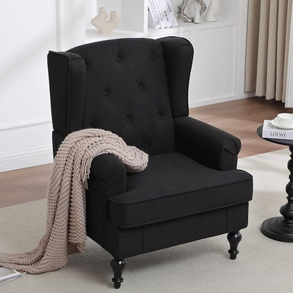Accent Chair Set of 2, Mid Century Modern Fabric Wingback Chair, Upholstered - Image 3