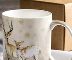 Maison d' Hermine Coffee Mug with Handles Fine Bone China Mugs Pack of One Tea Cups for Hot Beverages Cappuccino Latte Home Restaurant Office Perfect for Gift (Deer In The Woods - Oh Deer, 15 Ounce)