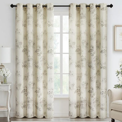 Yakamok 84 Inches Grey Floral Linen Textured Curtains by Yakamok