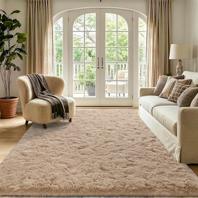 9x12 Extra Large Beige Fluffy Area Rug Non-Slip - Image 2